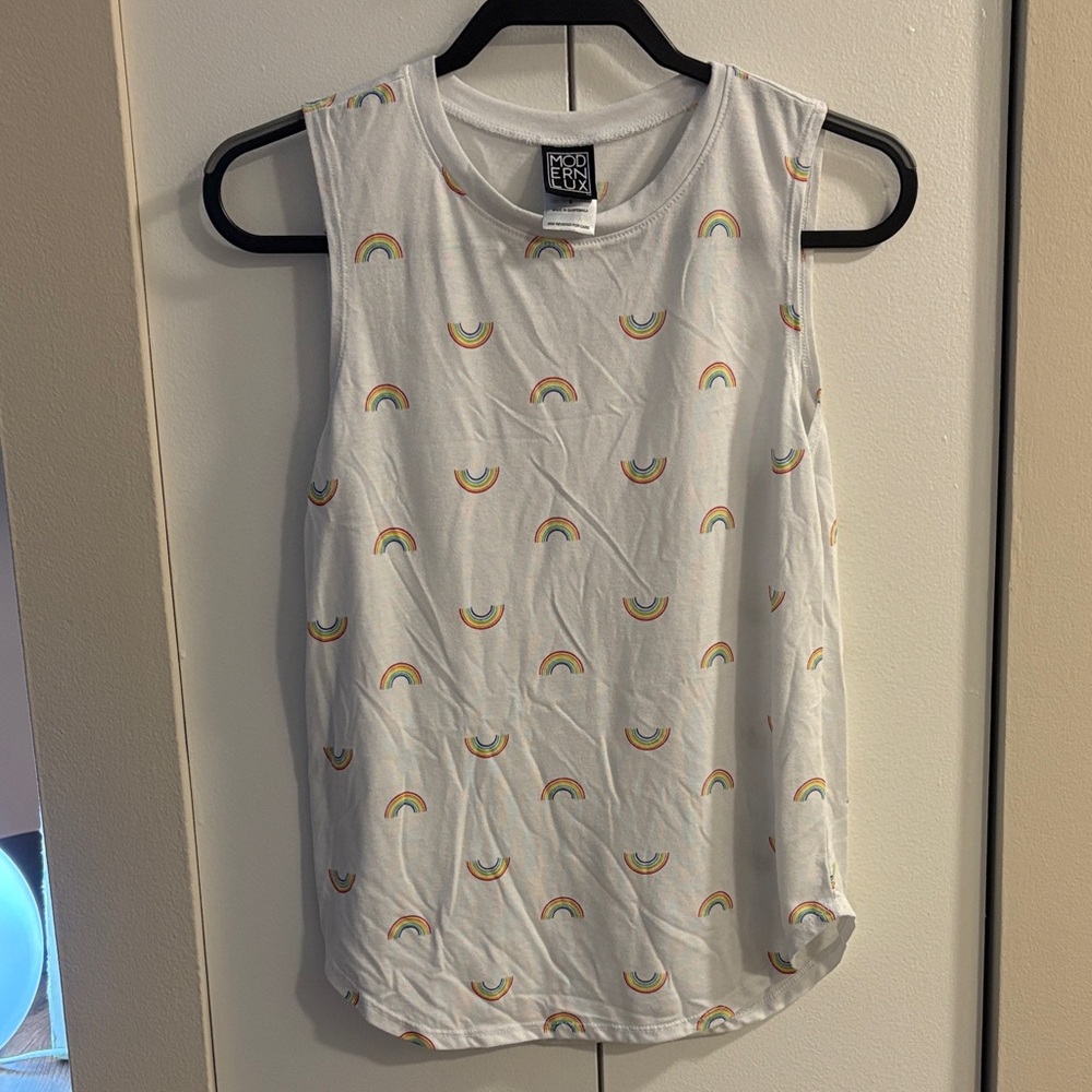 Modern Lux White Rainbow Print Muscle Tee